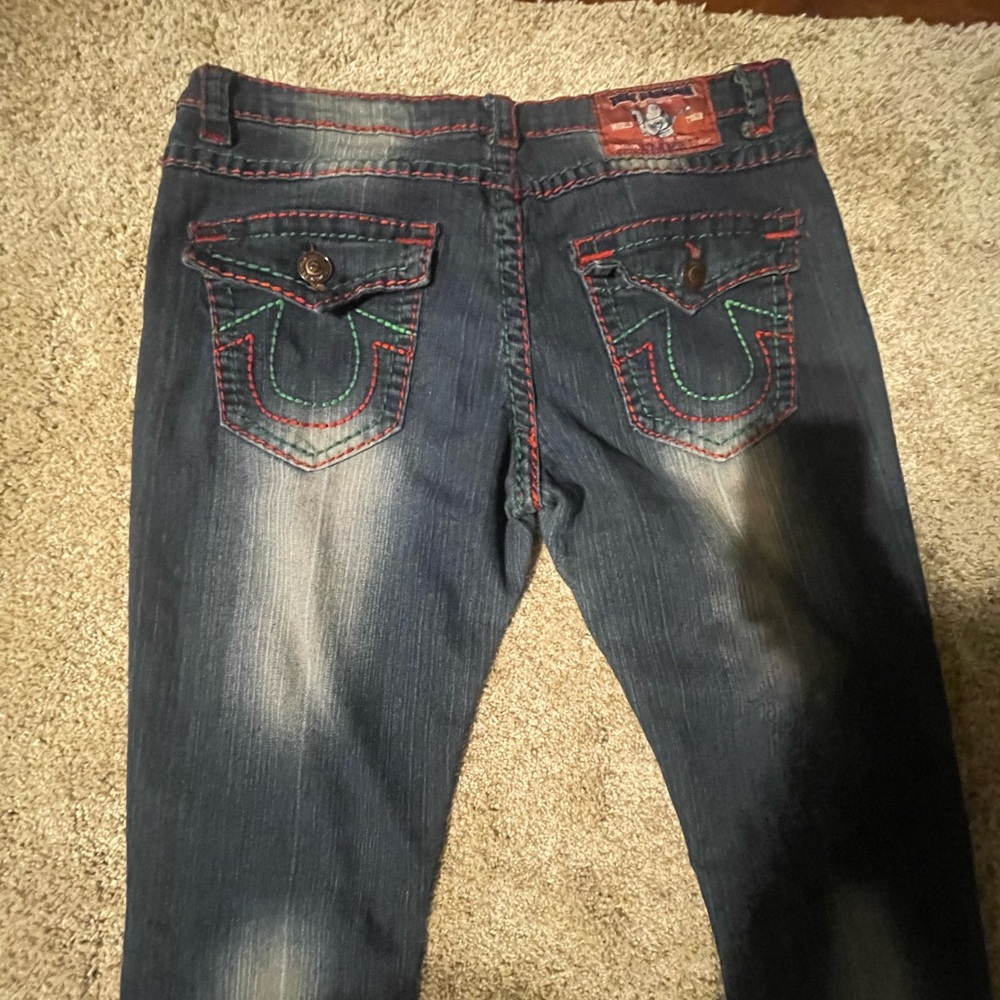 Vintage Red & Green Lined True Religion Denim Jeans